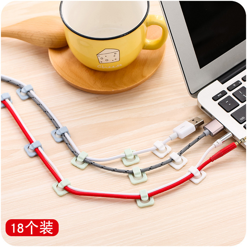 桌面迷你數據排線固線夾雙自粘18個裝小巧理線器電線固定線卡線扣