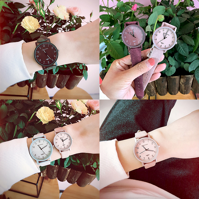 韓版復古風純色簡約百搭學生文藝氣質男女手表皮帶休閑小表盤手表
