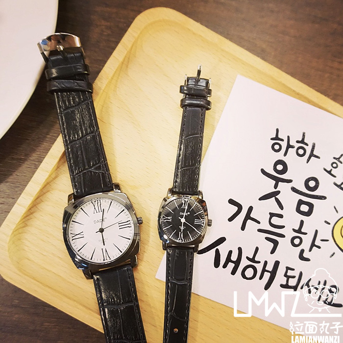 韓國潮流時尚學生百搭復古黑色日系皮帶氣質港風情侶男女手表腕表