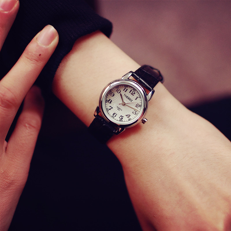 韓版手表女表經典復古圓盤小巧女生手表中學生數字刻度皮帶時裝表