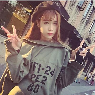 2017春裝新款韓版軍綠色字母印花寬松顯瘦薄款秋季外套女開衫上衣