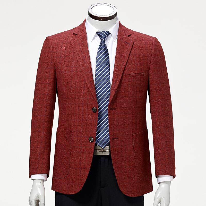 2018春裝新款品牌中年男士西服商務休閑男裝羊毛格子單件西裝外套
