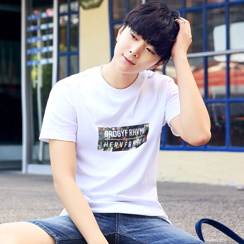 夏季男士短袖T恤 韓版修身潮男裝體恤印花圓領潮男裝青少年上衣服