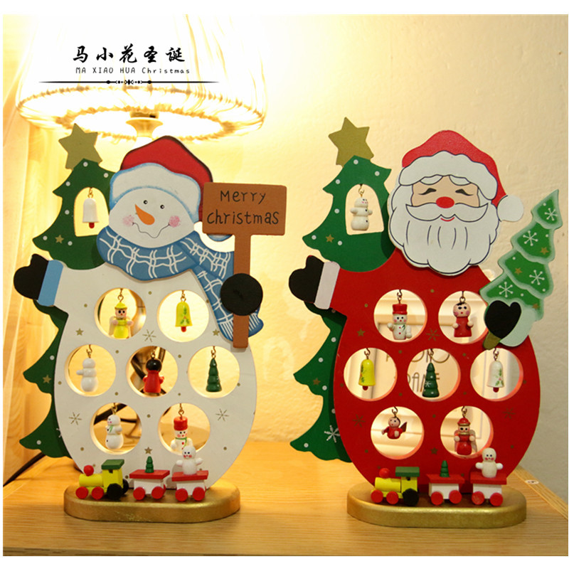 新款聖誕雪人擺件 木質聖誕老人DIY桌面擺件 木制裝飾品聖誕樹