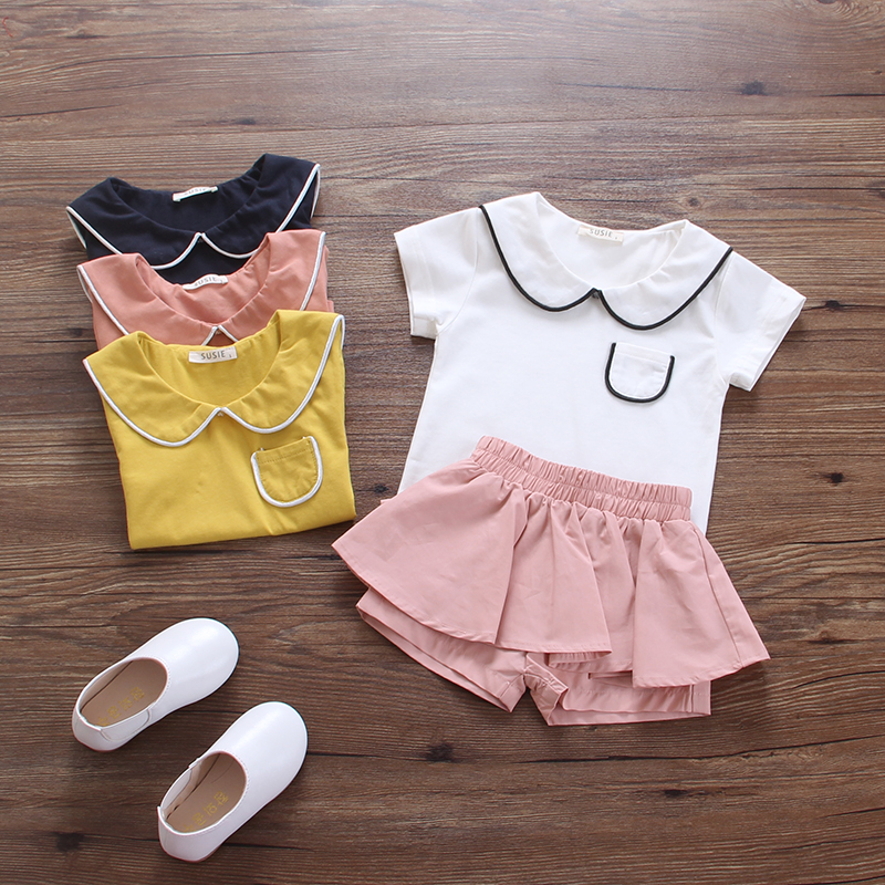 女童裝新款寶寶短袖t恤女夏季嬰兒童娃娃領上衣服薄款打底衫