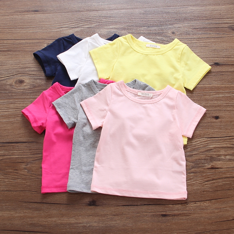 女童裝新款寶寶短袖t恤女夏季簡約薄款嬰兒童打底衫純色上衣